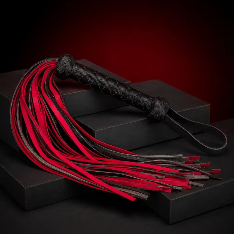 Hand-Braided Red and Black Leather Tassel Flogger