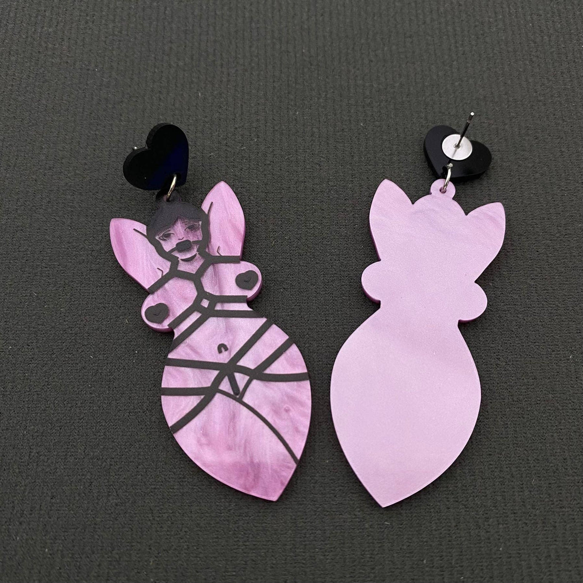 Bondage Woman Dangle Earrings (shibari, rope, pink, lady)