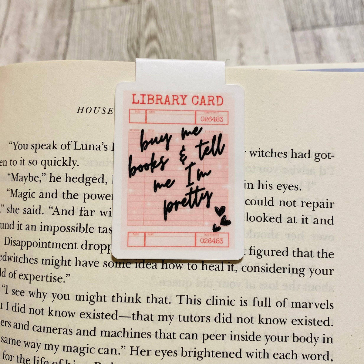 Buy me books and tell me I'm pretty pink library card Magnetic Bookmark