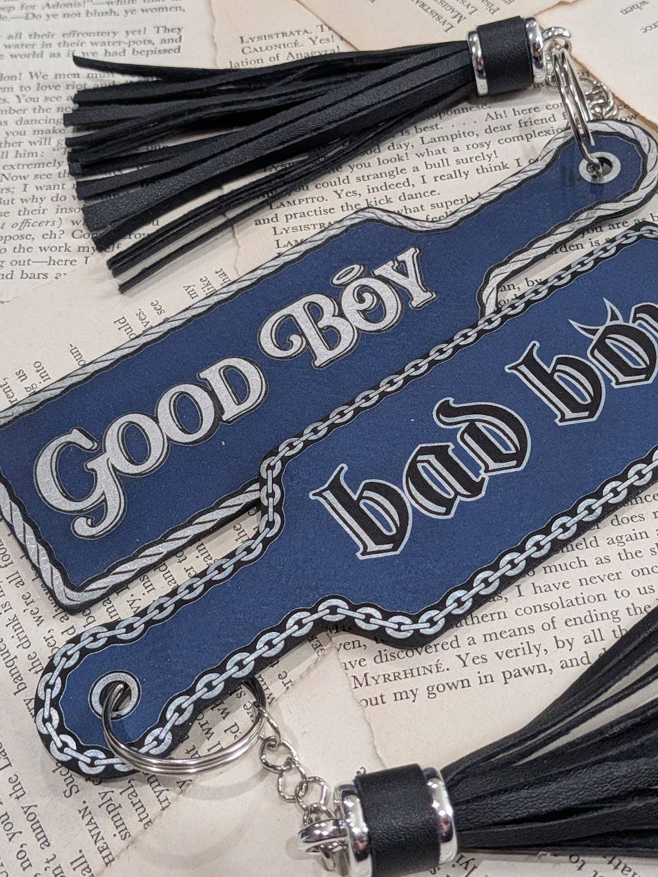 Good Boy, Bad Boy, Bookish Paddle Bookmark & Keychain : Black/Gold