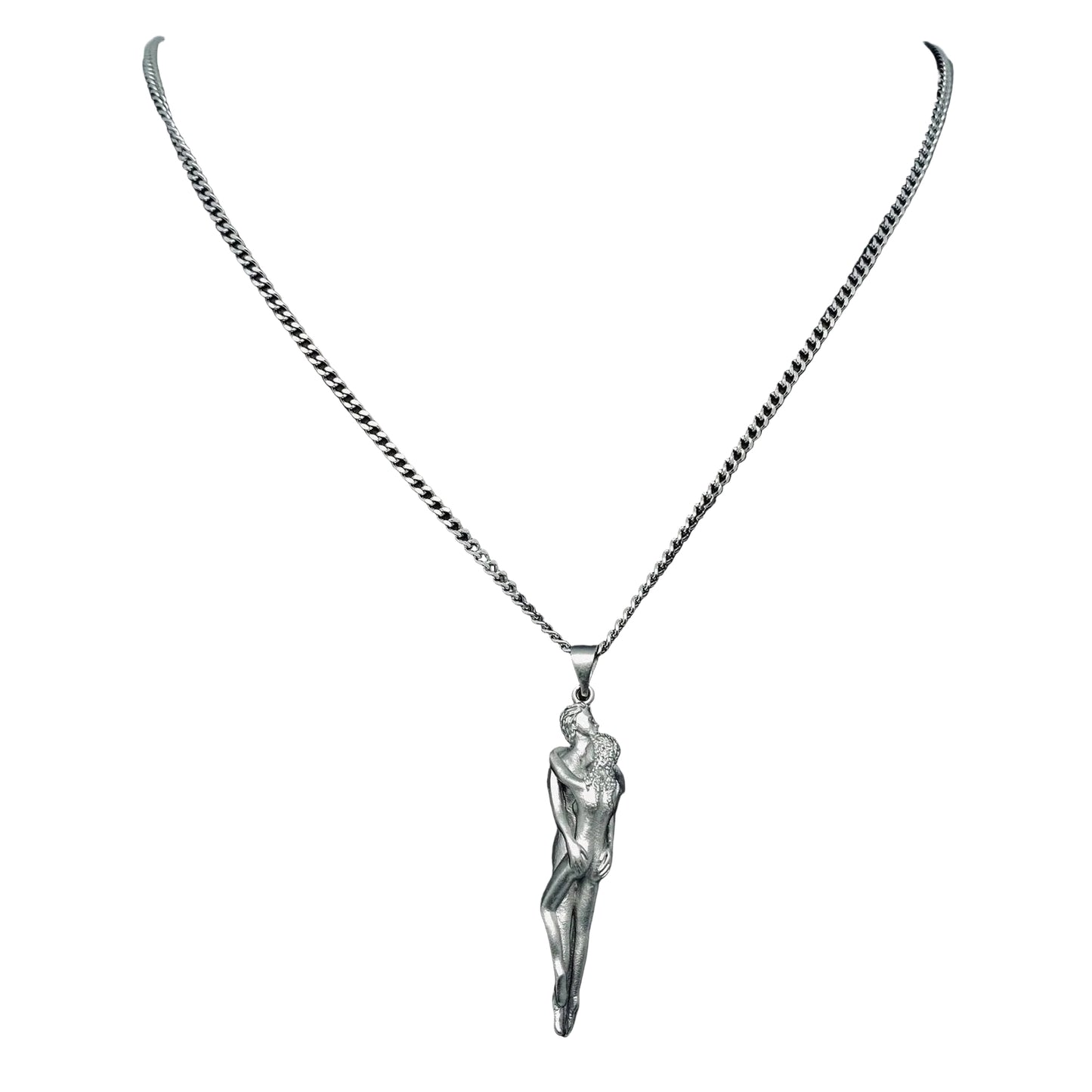 Embrace of Love - Enchanting Couple's Pendant Necklace: Silver