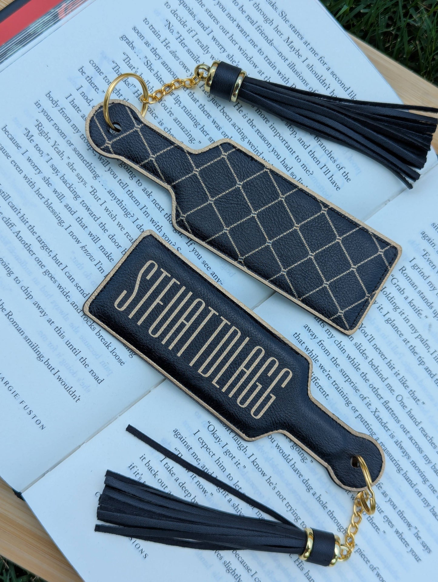 Bookish STFUATTDLAGG Paddle Faux Leather Bookmark & Keychain: Black/Gold