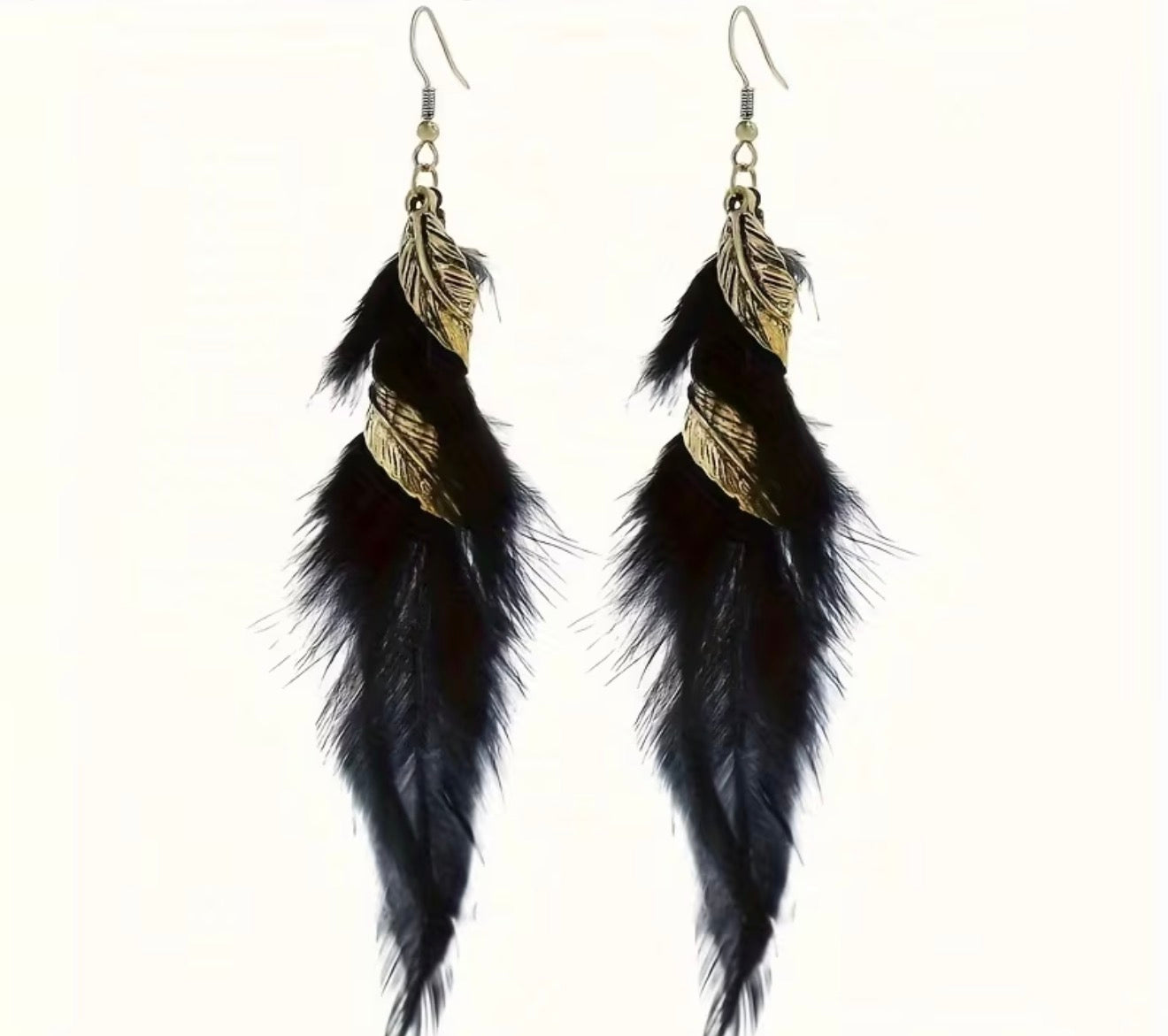 Black and Gold Feather Earring