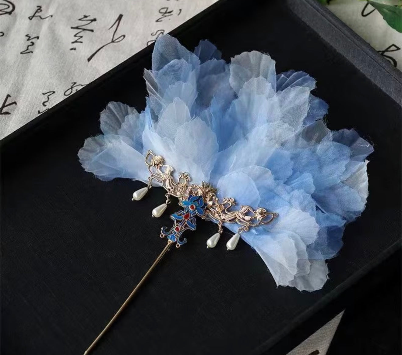 Blue Petal Hand Fan - Alice