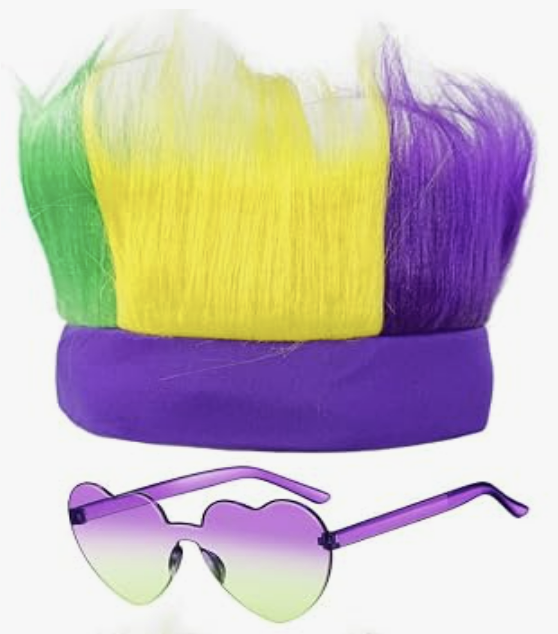 Mardi Gras Fuzzy Hair Headbands with Glasses