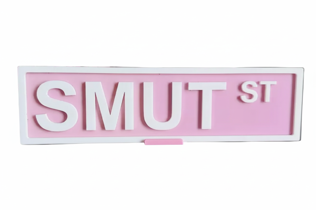 Smut Street Bookshelf Sign