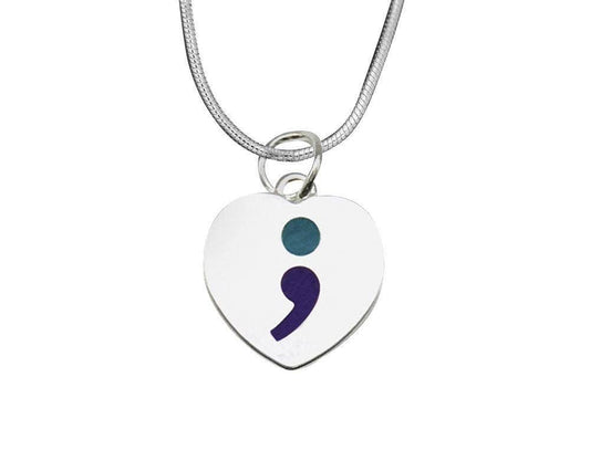 Semicolon Suicide Prevention Awareness Heart Necklaces