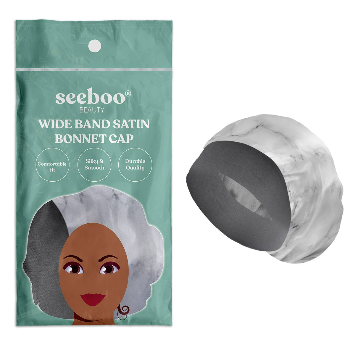 Wide Band Satin Bonnet Cap - Marble