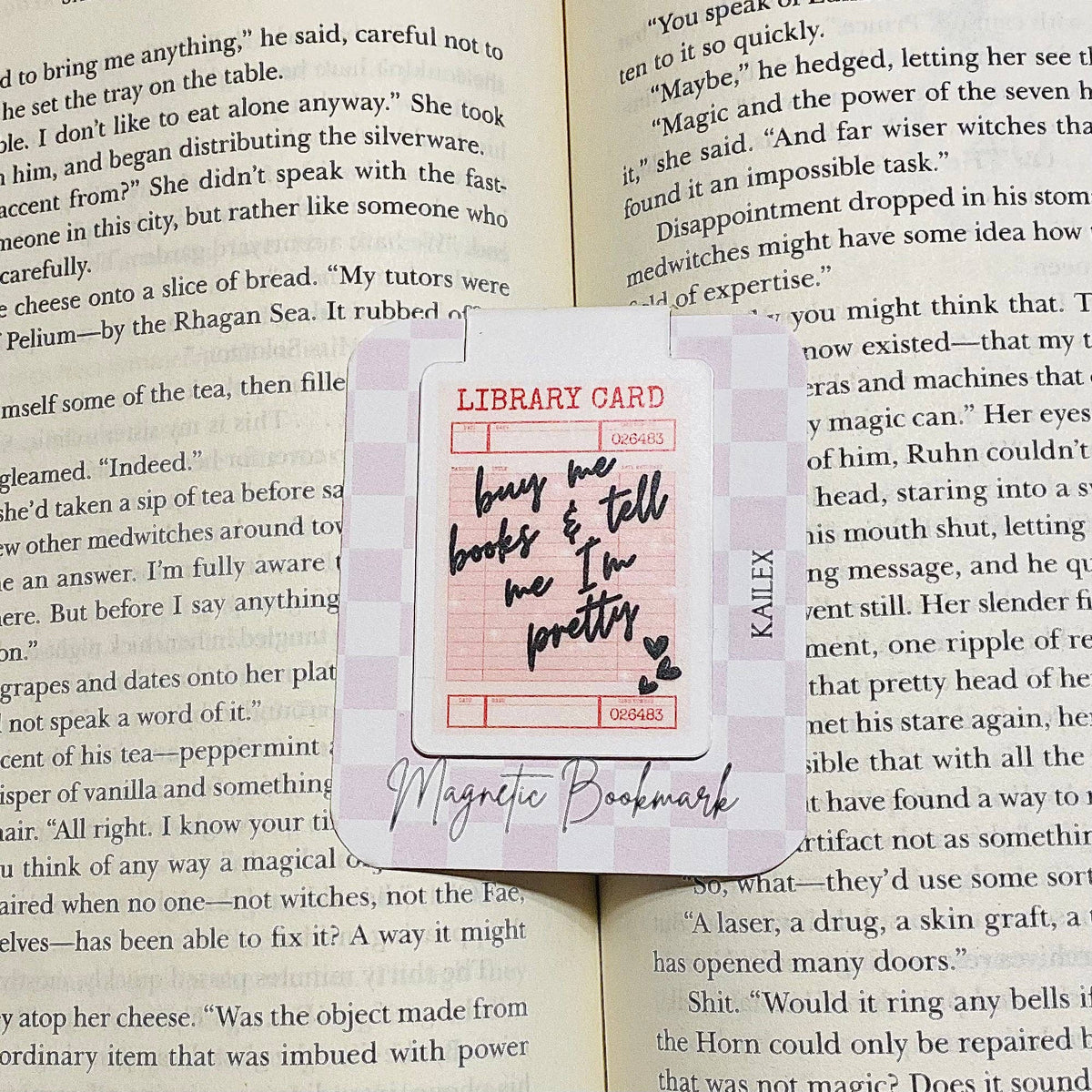 Buy me books and tell me I'm pretty pink library card Magnetic Bookmark