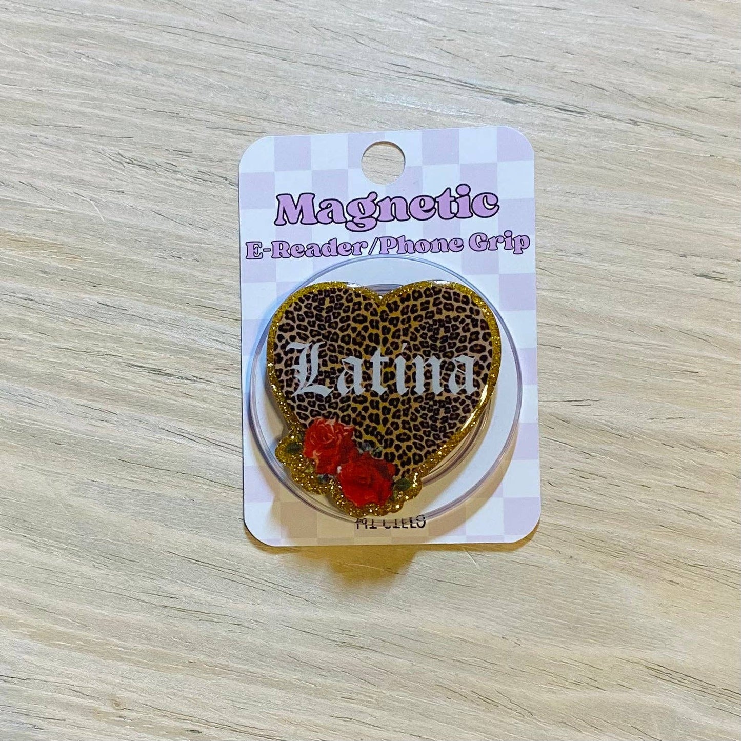 Latina Leopard Heart E-Reader, Phone Grip for all Devices - Magnetic or Adhesive: Magnetic