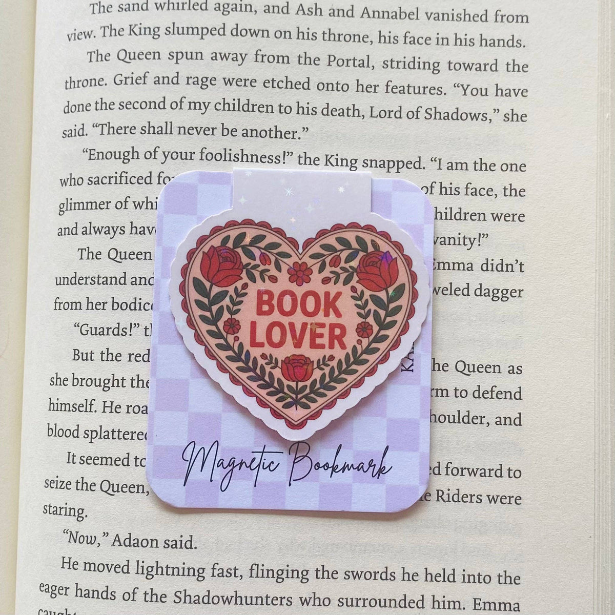 Book Lover pink flower heart Magnetic Bookmark