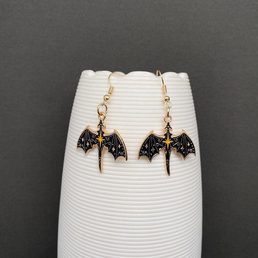 Enamel Flying Dragon Dangle Earrings