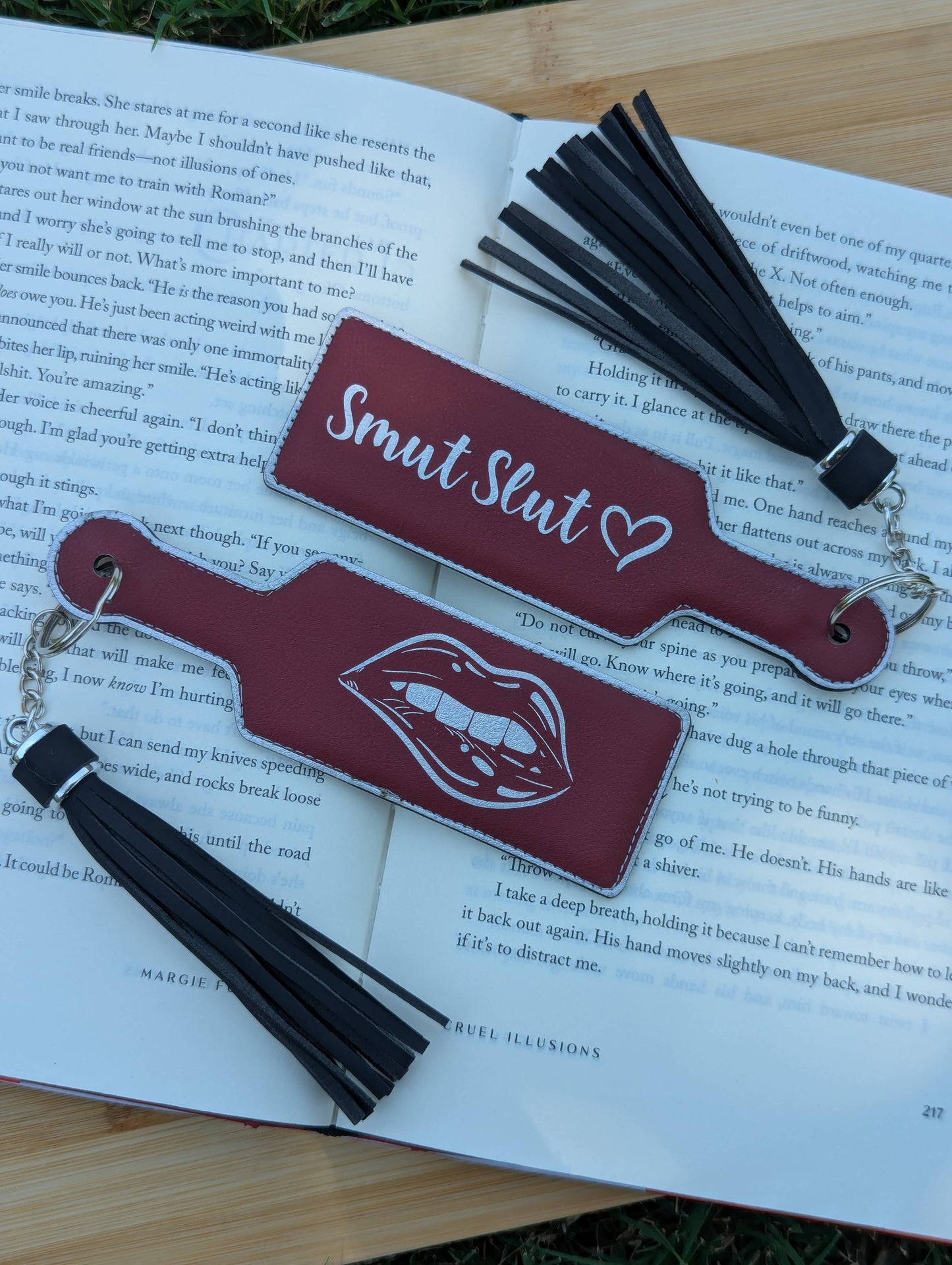 Bookish Smut Slut Paddle Faux Leather Bookmark & Keychain: Black/Gold