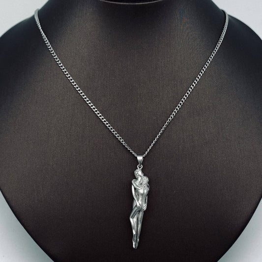 Embrace of Love - Enchanting Couple's Pendant Necklace: Silver