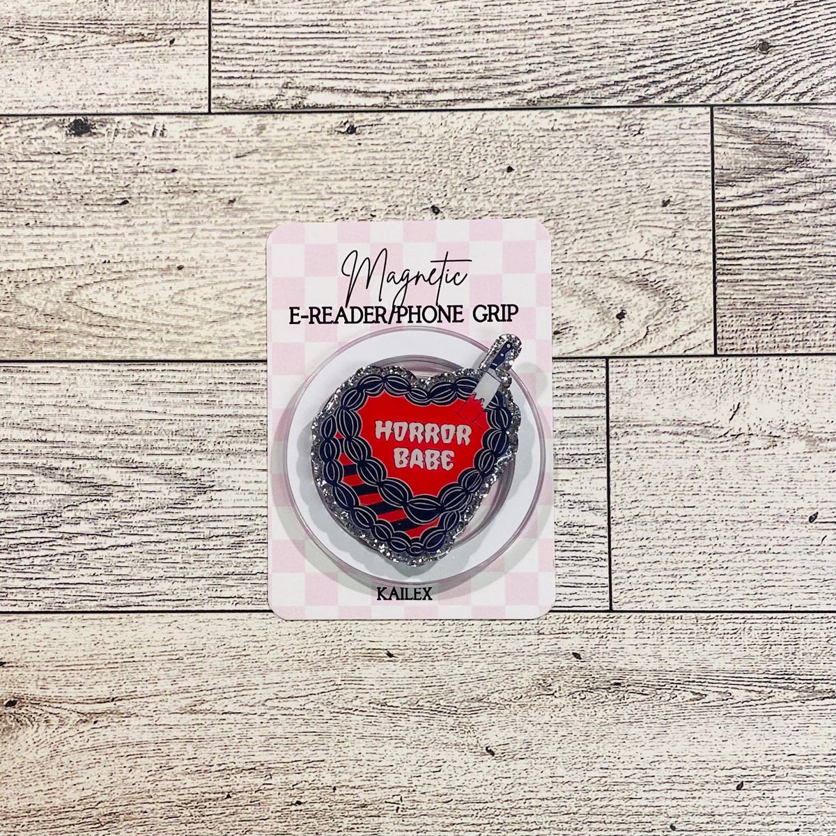 Horror Babe red cake with black frosting and knife- E-Reader, Phone, Kindle Grip for all Devices Magnetic Grip