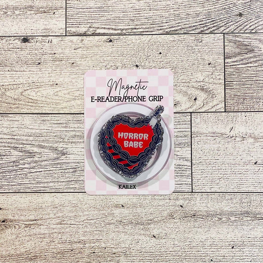 Horror Babe red cake with black frosting and knife- E-Reader, Phone, Kindle Grip for all Devices Magnetic Grip