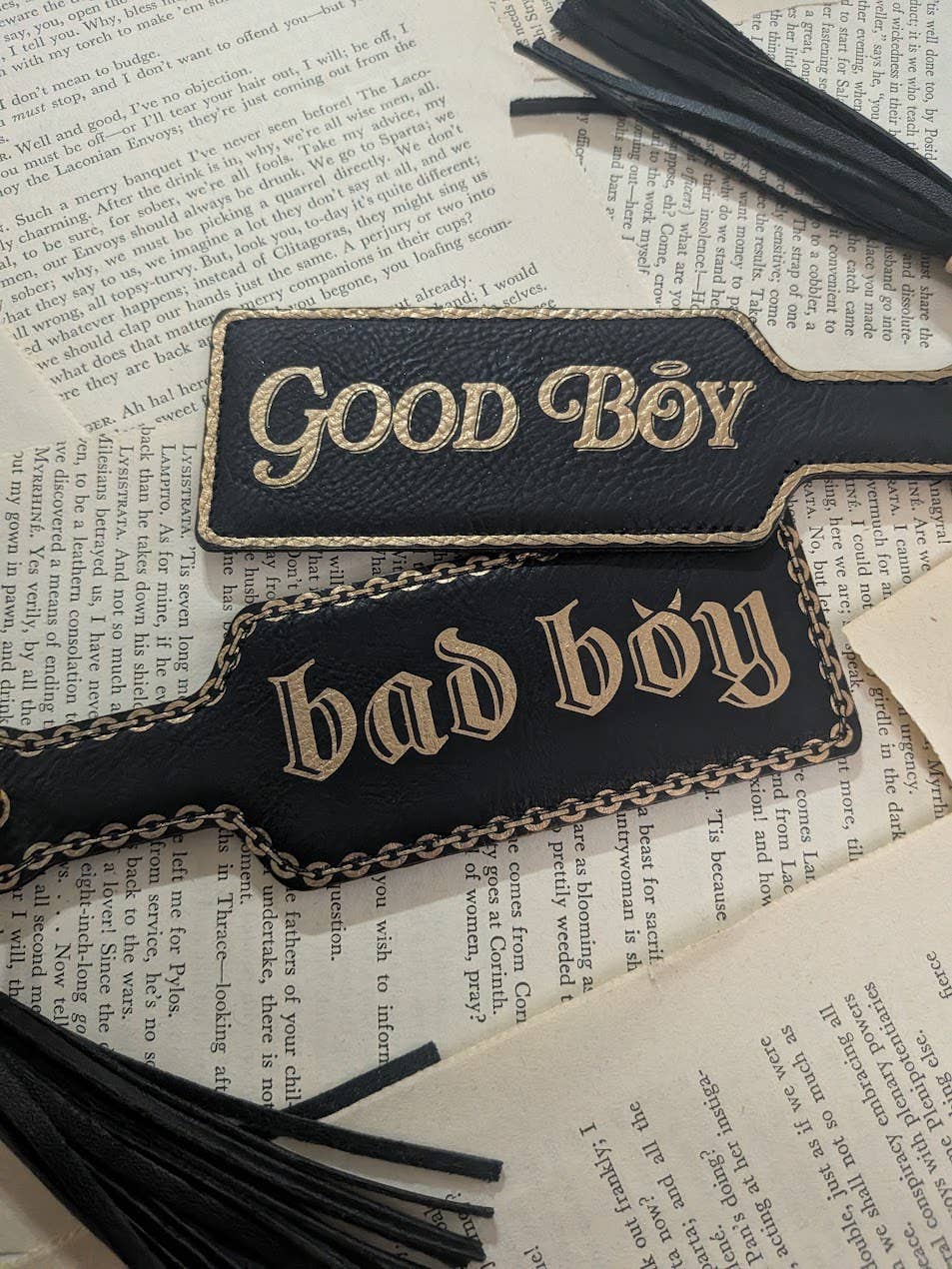 Good Boy, Bad Boy, Bookish Paddle Bookmark & Keychain : Black/Gold