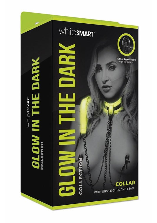 WhipSmart Glow in the Dark Collar with Nipple Clips & Leash - Green