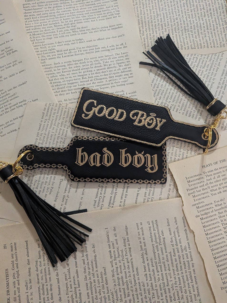 Good Boy, Bad Boy, Bookish Paddle Bookmark & Keychain : Black/Gold