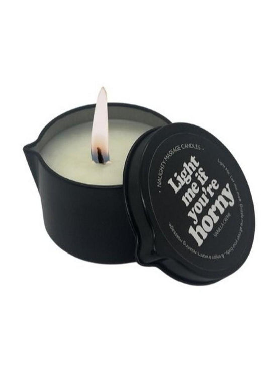 Kama Sutra Naughty Notes "LIGHT ME IF YOU'RE HORNY" 2oz Massage Candle with Pour Spout Tin