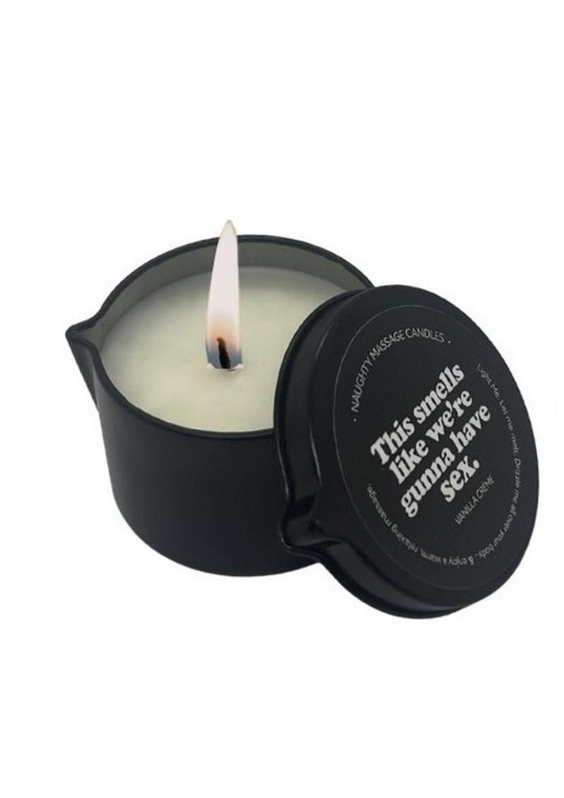 Kama Sutra Naughty Note "THIS SMELLS LIKE WE GUNNA HAVE SEX" 2oz Massage Candle with Pour Spout Tin
