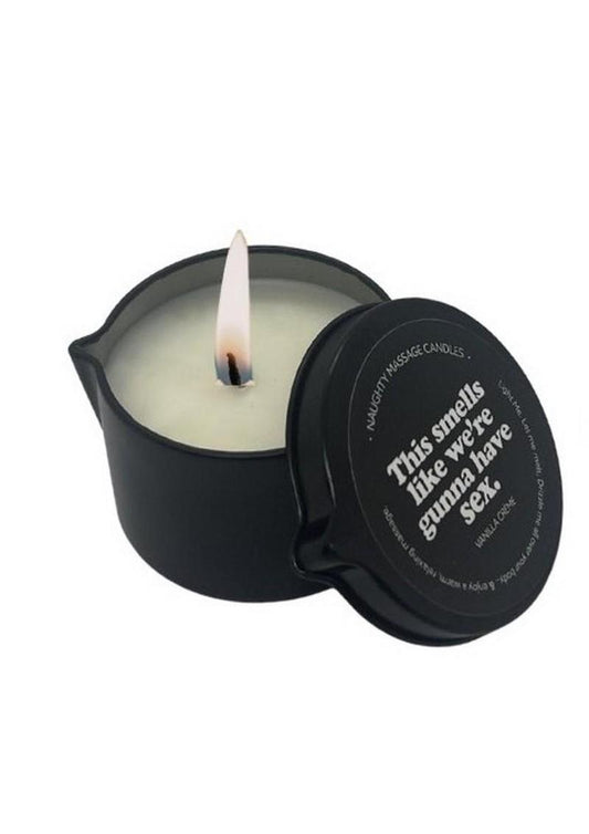 Kama Sutra Naughty Note "THIS SMELLS LIKE WE GUNNA HAVE SEX" 2oz Massage Candle with Pour Spout Tin