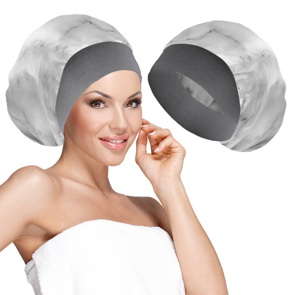 Wide Band Satin Bonnet Cap - Marble