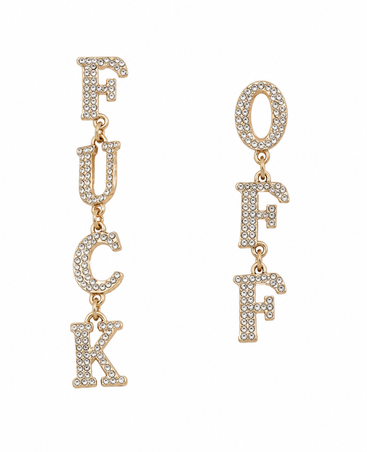 F Off Rhinestone Dangle Earrings