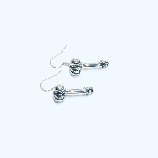 Large Penis Earrings - Silver