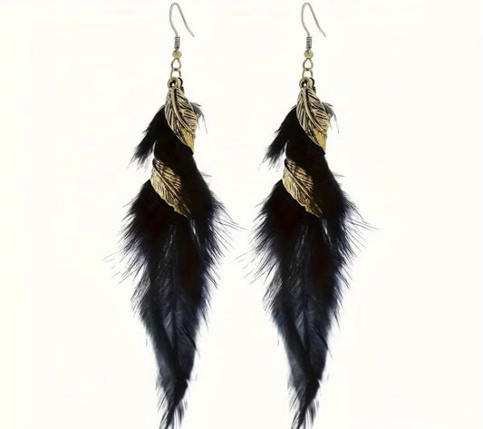 Black and Gold Feather Earring
