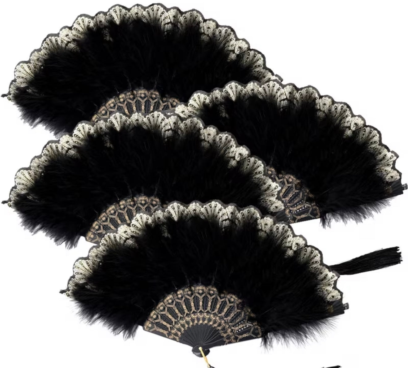 Black Feather and Lace Hand Fan