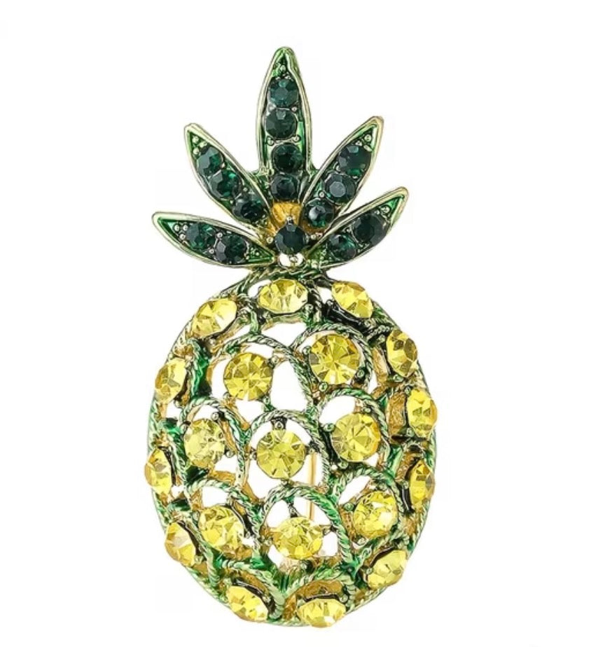 Yellow Rhinestone Pineapple Brooch