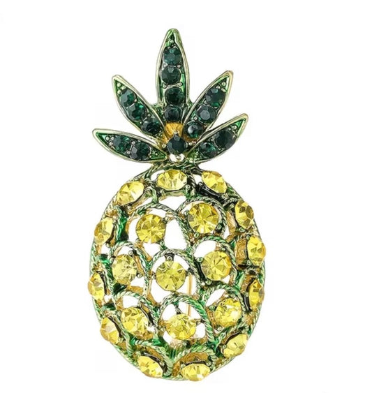 Yellow Rhinestone Pineapple Brooch