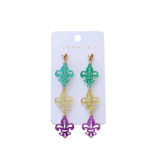 Mardi Gras Dangle Earrings