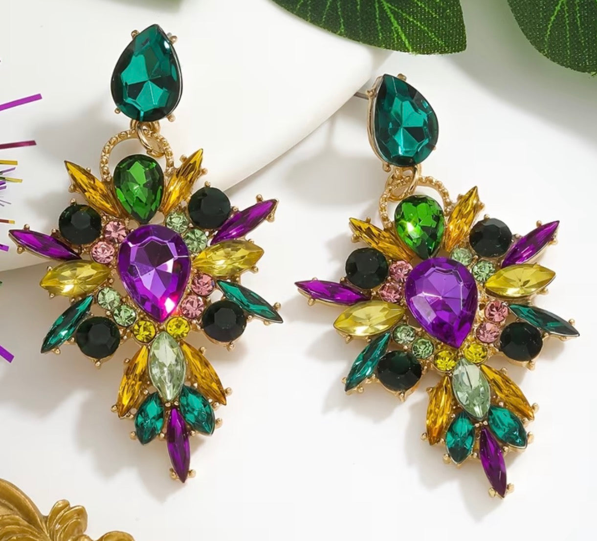Mardi Gras Rhinestone Earrings