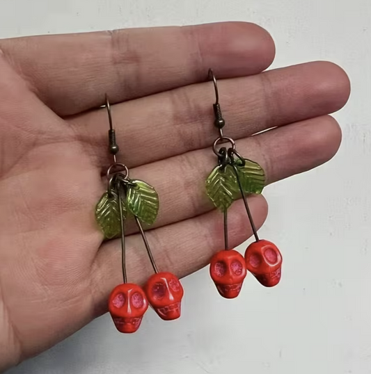Red Cherry Skull Earrings