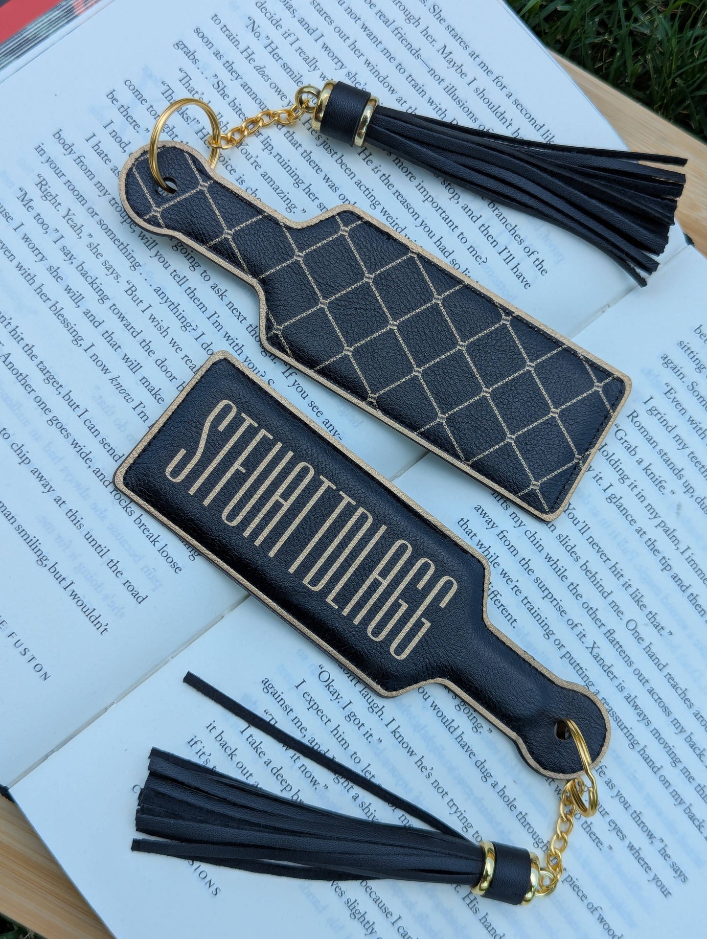 Bookish STFUATTDLAGG Paddle Faux Leather Bookmark & Keychain: Black/Gold