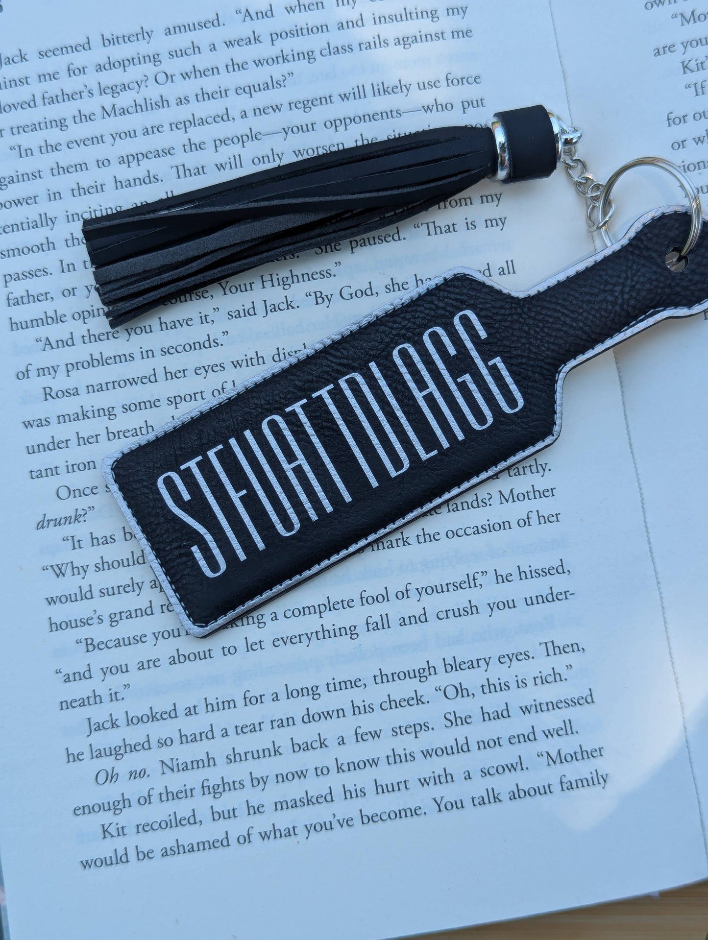 Bookish STFUATTDLAGG Paddle Faux Leather Bookmark & Keychain: Black/Gold