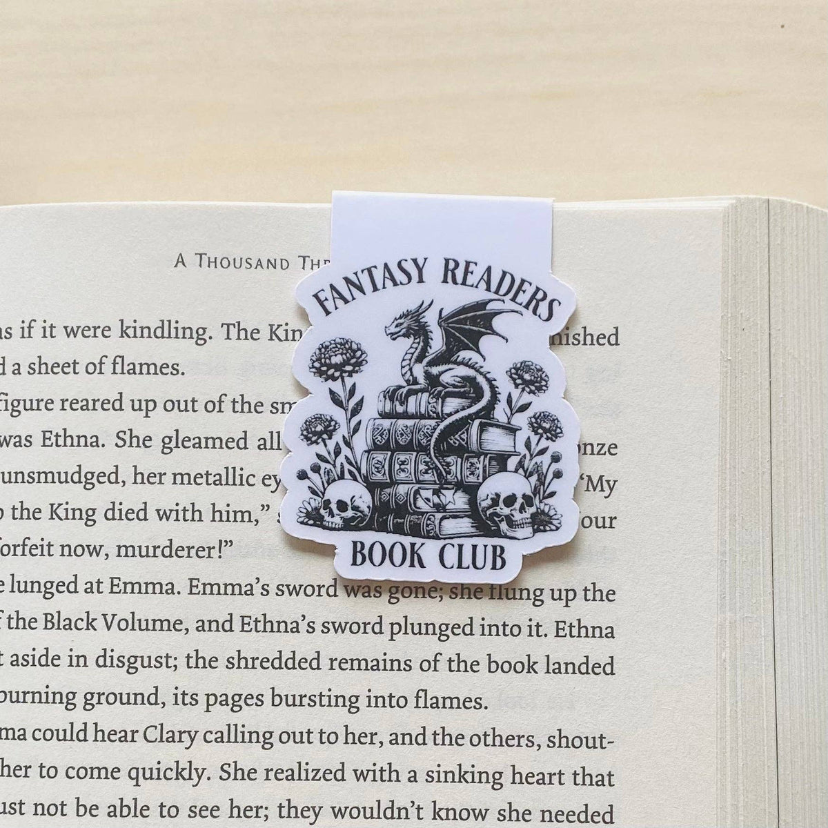 Fantasy Readers book club with dragon sitting on books Magnetic Bookmark