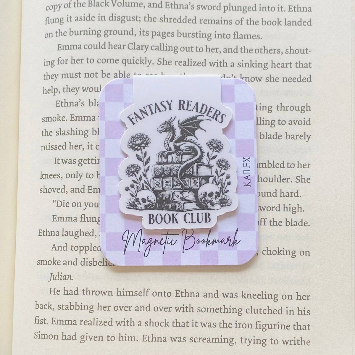 Fantasy Readers book club with dragon sitting on books Magnetic Bookmark