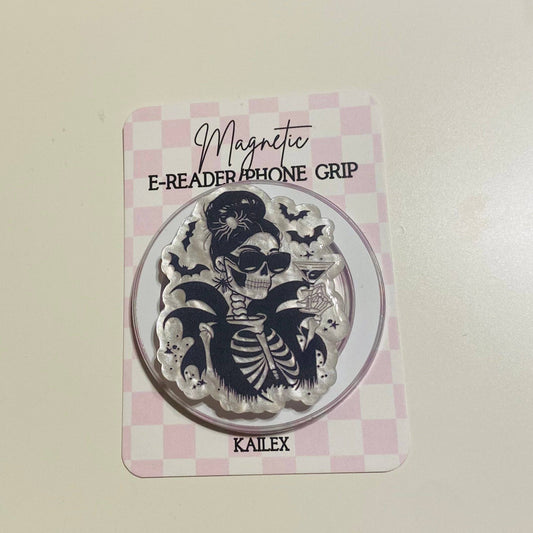Skeleton Girl with bats and martini E-Reader, Phone Grip for all Devices Magnetic Grip