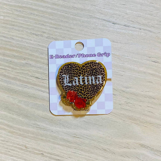 Latina Leopard Heart E-Reader, Phone Grip for all Devices - Magnetic or Adhesive: Magnetic