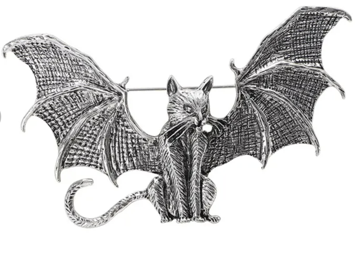 Gothic Bat Wing Cat Brooch